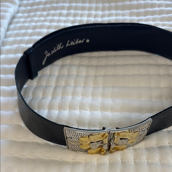 Judith Leiber Black Belt with Gold and Silver Buckle - Picture 1 of 3